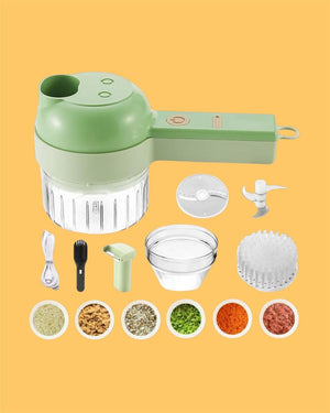 4-in-1 Portable Electric Vegetable Cutter Set – Wireless Food Processor & Chopper with Cleaning Brush (1 Pc)