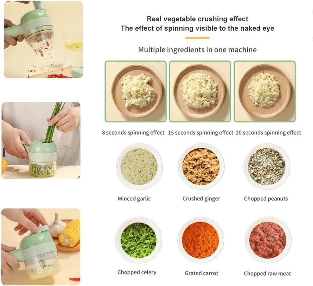 4-in-1 Portable Electric Vegetable Cutter Set – Wireless Food Processor & Chopper with Cleaning Brush (1 Pc)