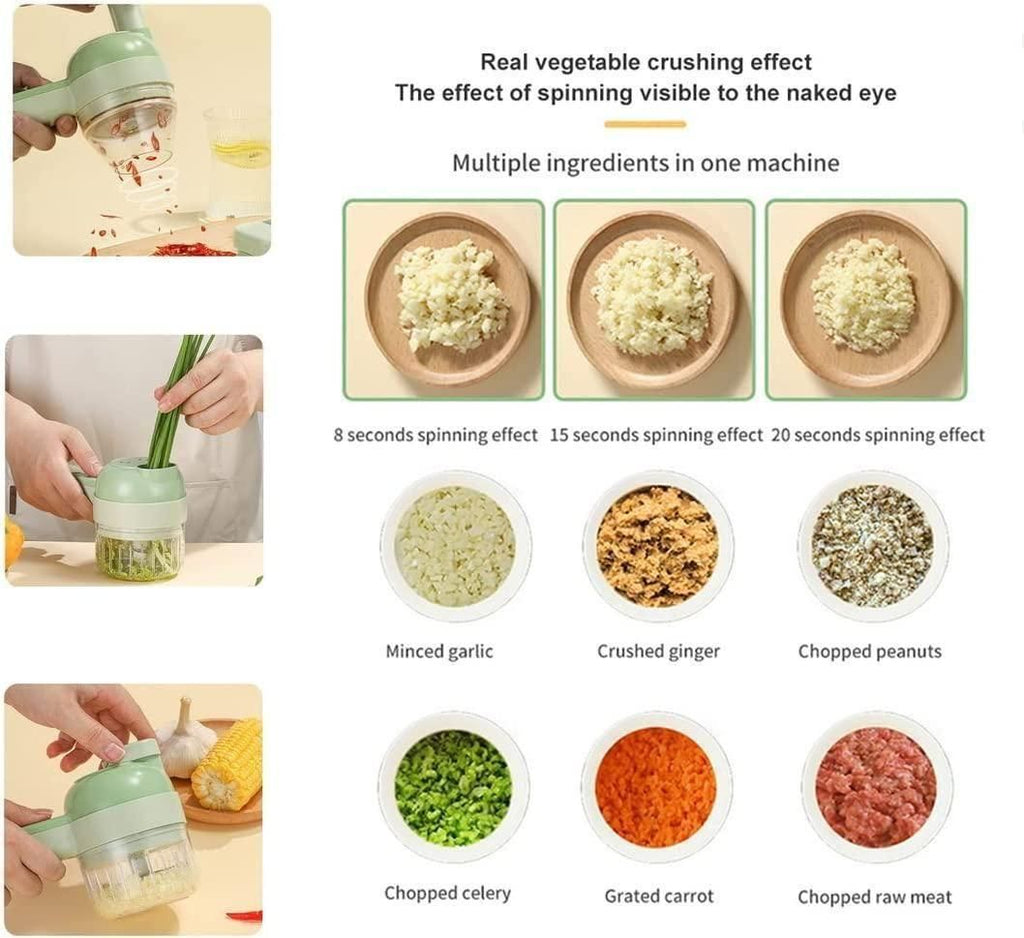 4-in-1 Portable Electric Vegetable Cutter Set – Wireless Food Processor & Chopper with Cleaning Brush (1 Pc)