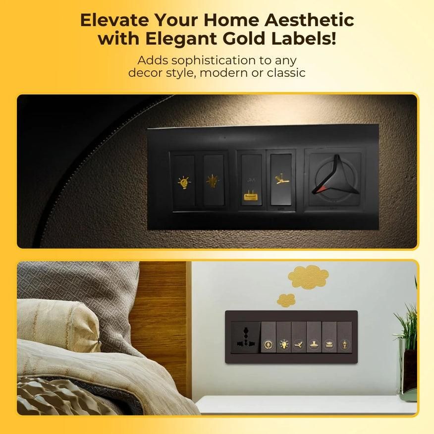 Gold Icon Switch Sticker Labels | Easy-to-Read Symbols for Home & Office Switchboards | Pack of 1
