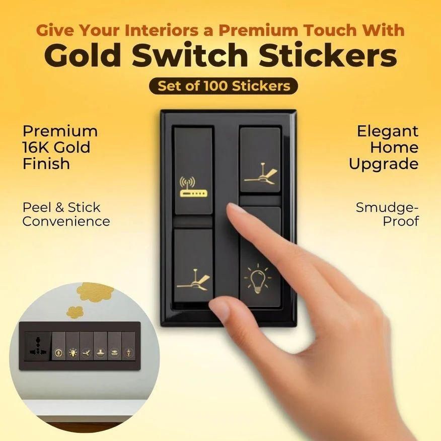 Gold Icon Switch Sticker Labels | Easy-to-Read Symbols for Home & Office Switchboards | Pack of 1
