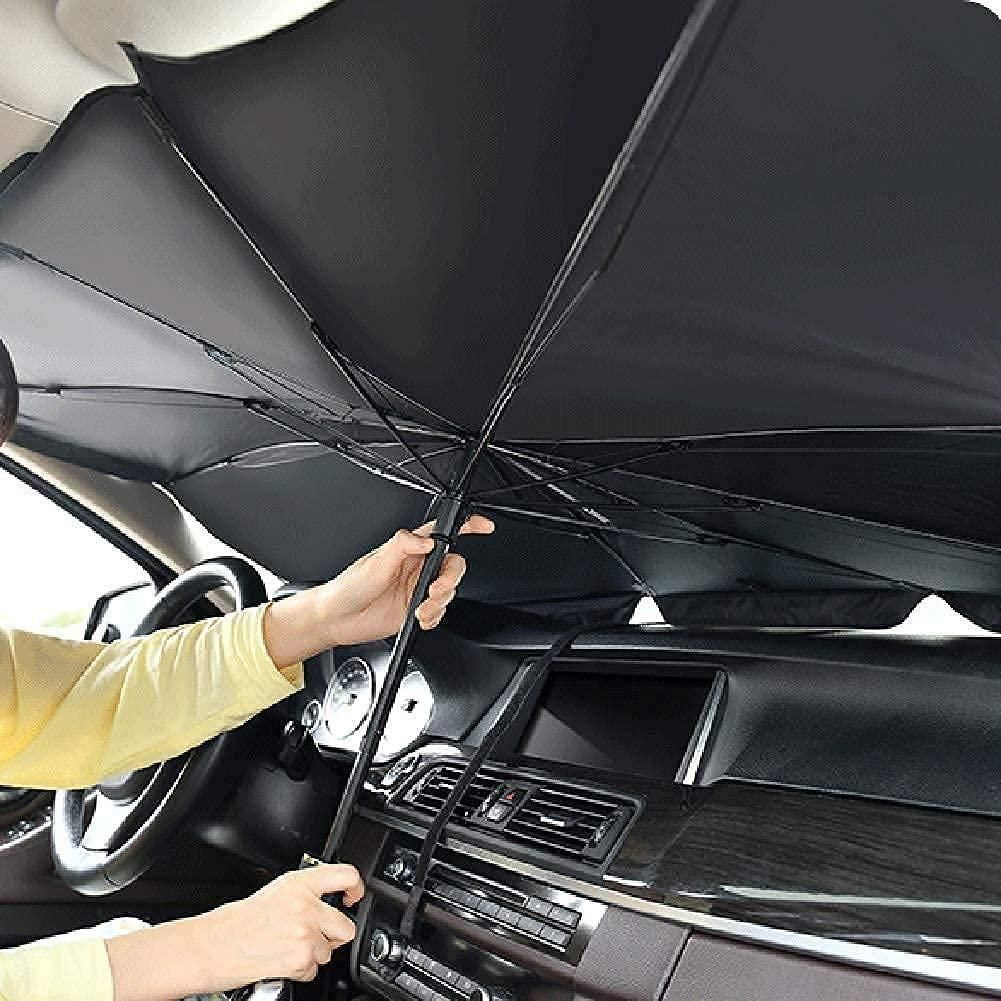 Car Windshield Sun Shade Umbrella – Foldable Thermal Insulation Sun Protector for Front Window (Black, Pack of 1)