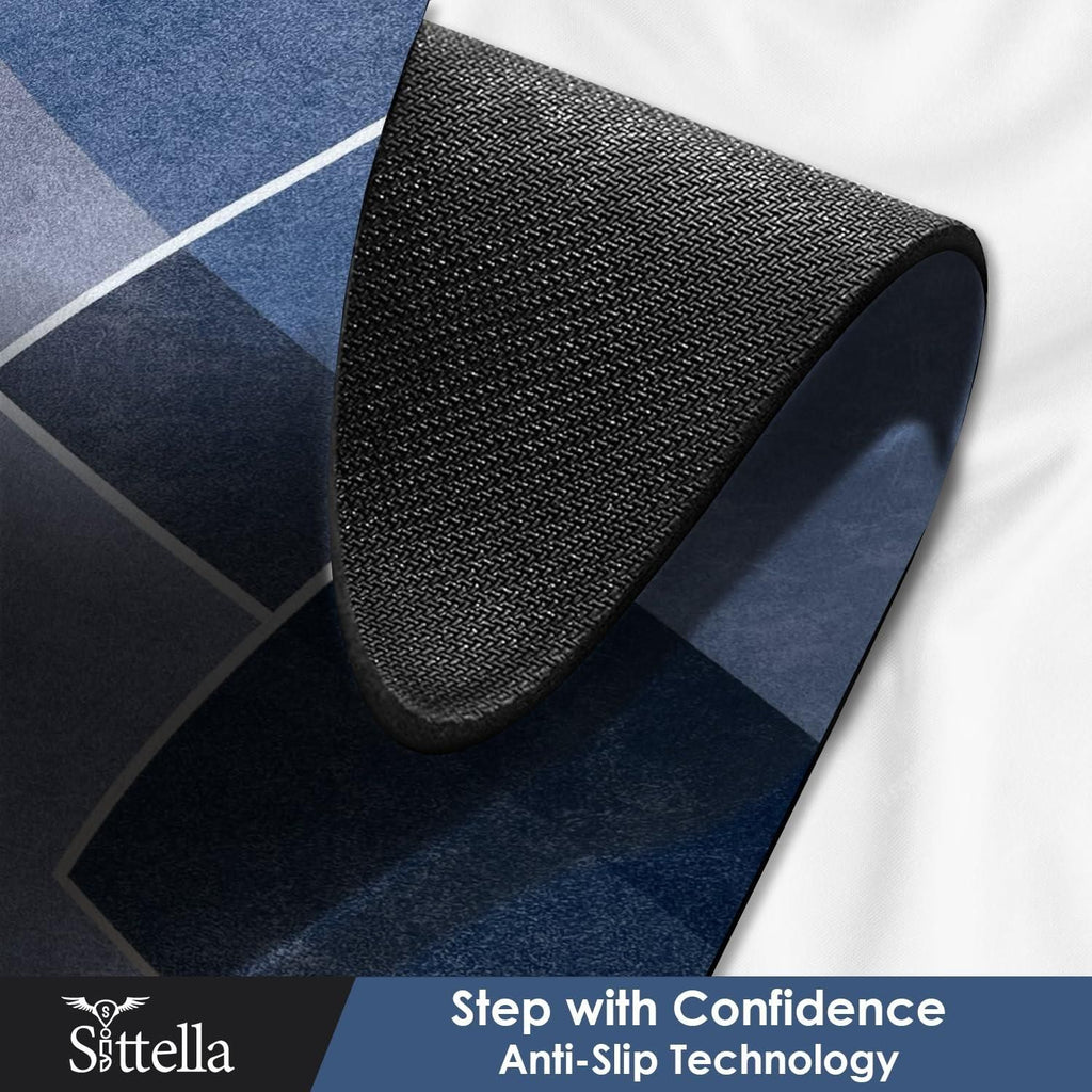 Cotton Rubber Backed Floor Mat & Runner Set | Geometric Design | Anti-Slip & Quick Dry | Pack of 2