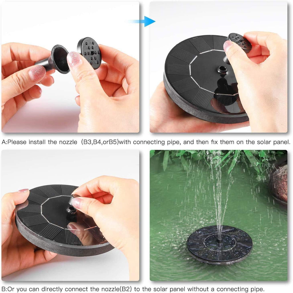Solar Fountain Pump | Floating Solar-Powered Water Pump with 4 Nozzles | Ideal for Bird Baths, Ponds, Pools & Gardens | Pack of 1