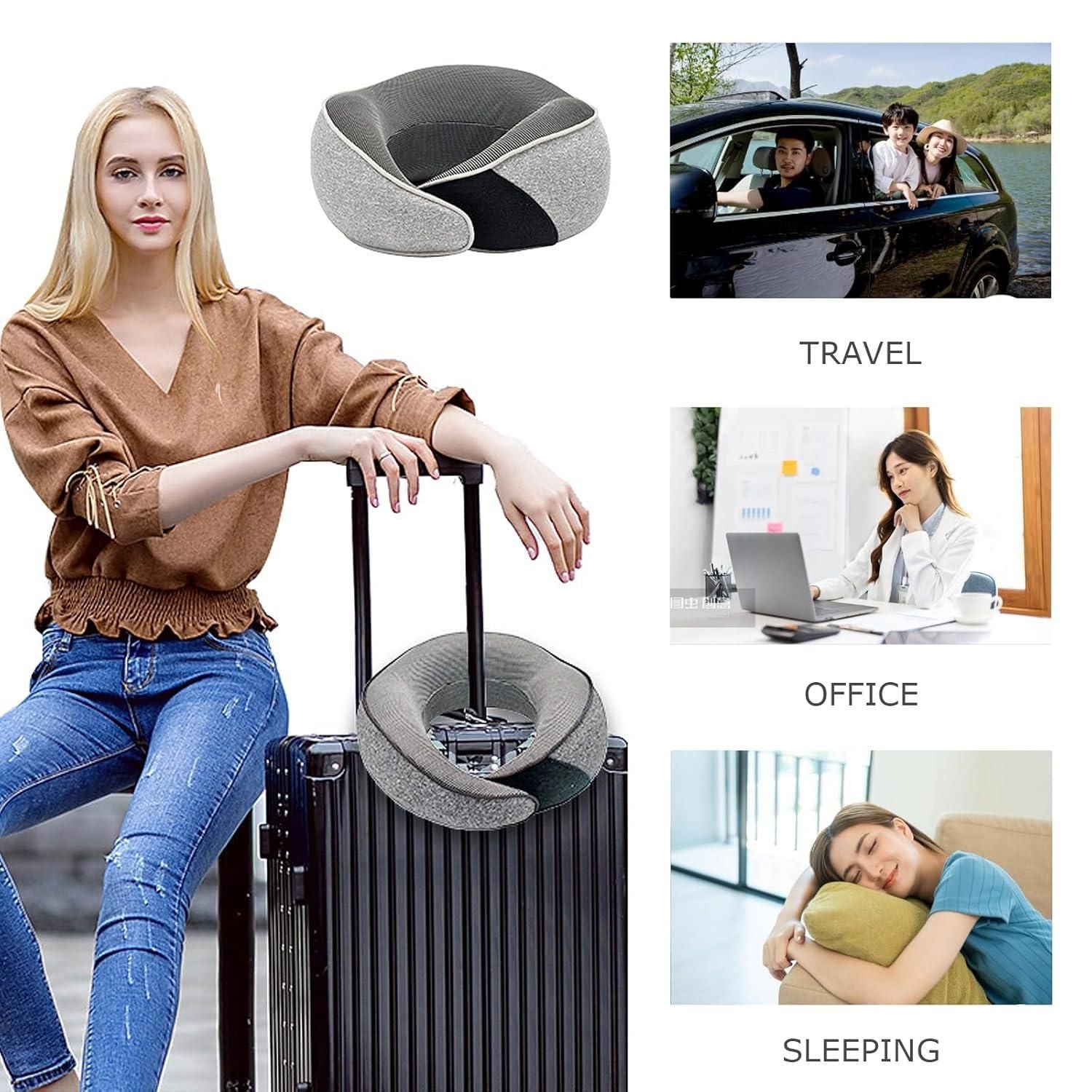 Wander Plus Memory Foam Travel Neck Pillow – Compressible Comfort for Flights & Road Trips (1 Pc)