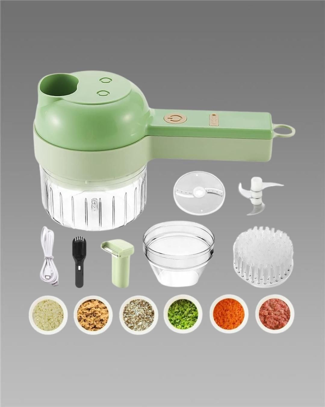 4-in-1 Portable Electric Vegetable Cutter Set – Wireless Food Processor & Chopper with Cleaning Brush (1 Pc)