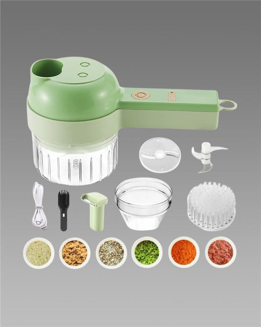 4-in-1 Portable Electric Vegetable Cutter Set – Wireless Food Processor & Chopper with Cleaning Brush (1 Pc)