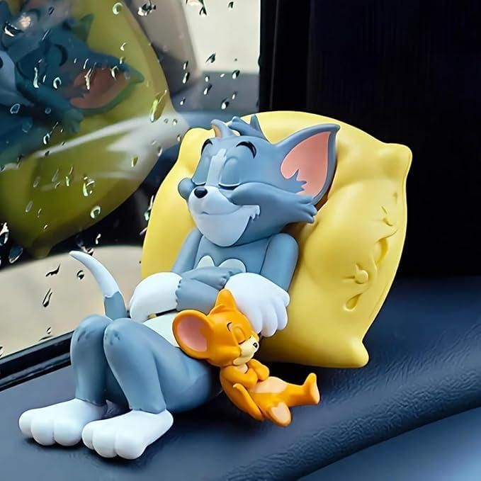 Tom & Jerry Sleeping Cartoon Car Dashboard Showpiece – Cute Multicolor Interior Accessory (Pack of 1)