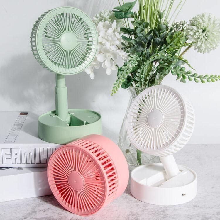 Foldable Rechargeable Pedestal Fan | 4-Speed Telescopic Height Adjustment | Portable & Wireless | Pack of 1 | Dark Green/Black