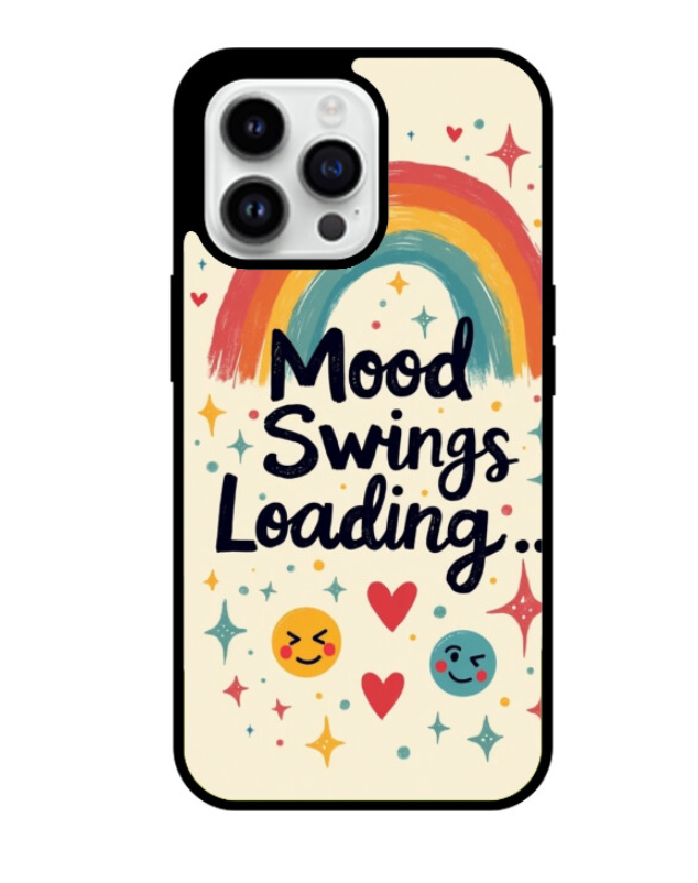 iPhone 15 Series Glass Case – "Mood Swings Loading" Premium Glossy Finish | 360° Protection + Wireless Charging Compatible